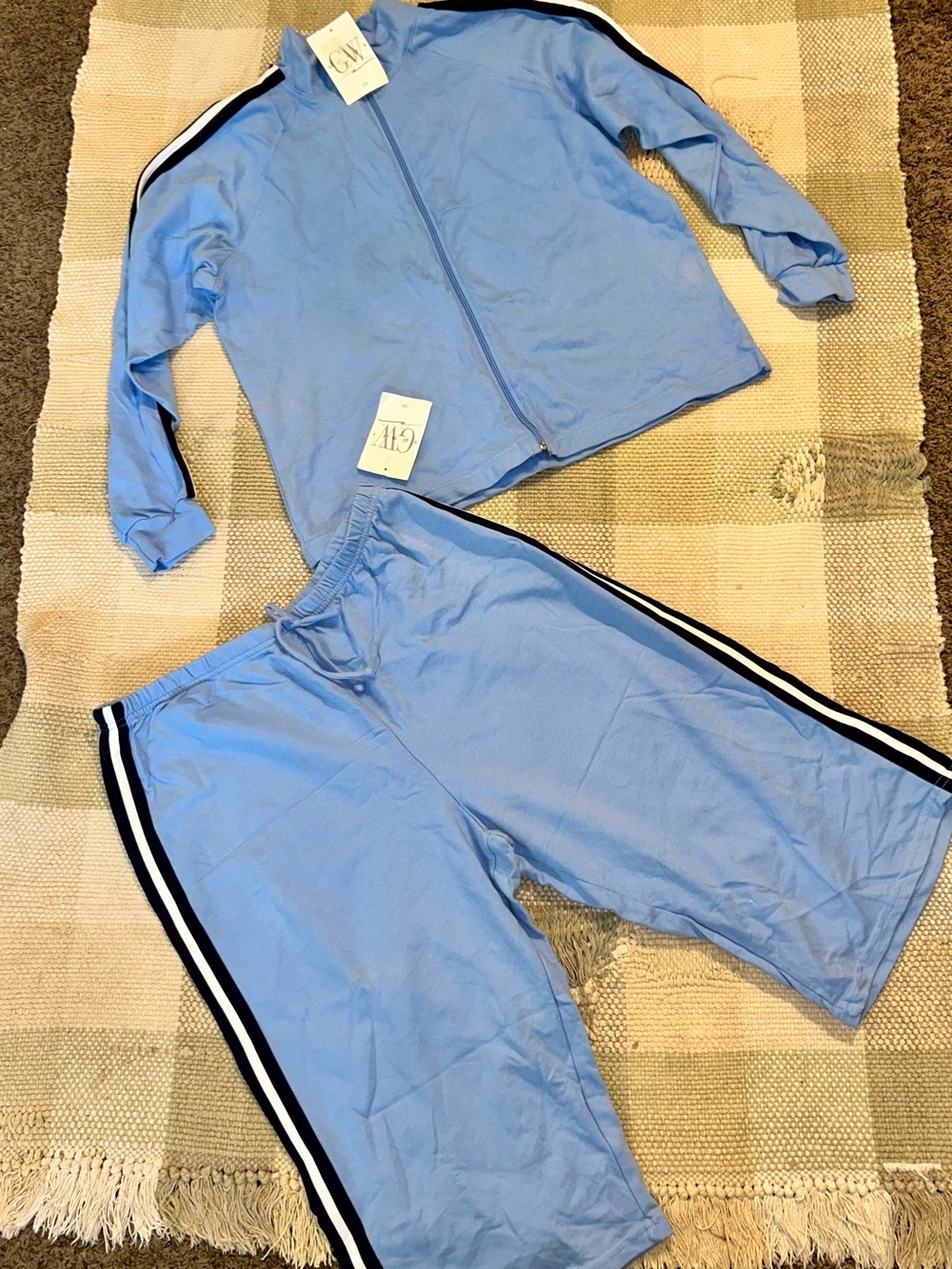 NWT Light Blue Two-Piece Track Set with Black & White Side Stripe